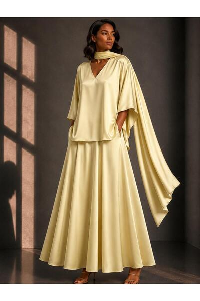 ALYEL NAKER Regular Kimono Sleeve Blouse & Midi Full Circle Skirt Top & Botto...