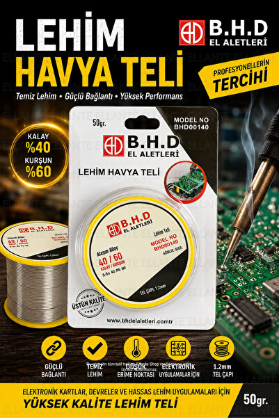 ellante Lehim Havya Teli 50 Gr 1.2mm 40/60 Kalay Kurşun Lehim Teli Elektronik...