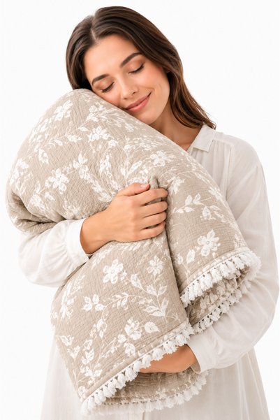 SELORA MAISON Bloomy Muslin Bedspread Pike |   Double |   Soft Textured |   Breathable |   4 Season Cover 230X250 | Dowry&Daily Life |