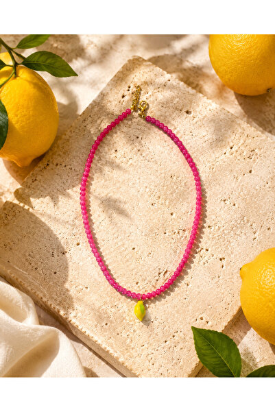 Helen Atelier Murano Cam Limon Charm Pembe Boncuklu Kolye