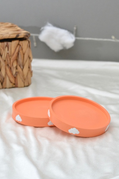 Bi' Dolu Dükkan Cloudy Pastel Orange Round Coaster & Jewelry Plate & Paper Cl...