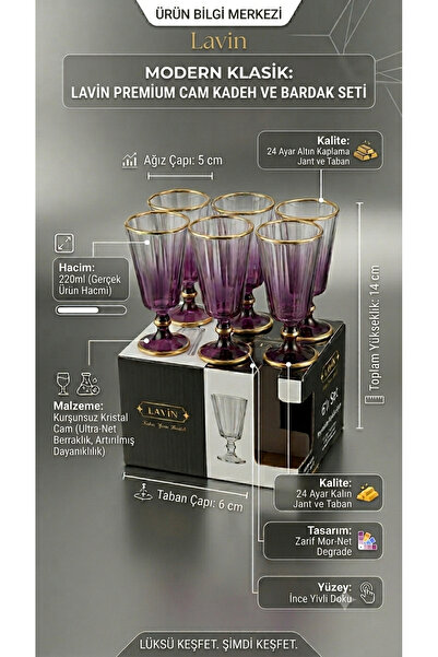 RİVO HOME DECOR Premium 6-Piece Footed Glass Goblet Set 220 ml 24 Carat Gold ...