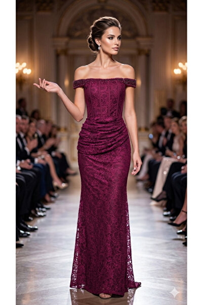 Mally Luxury Evening Dress Burgundy Color