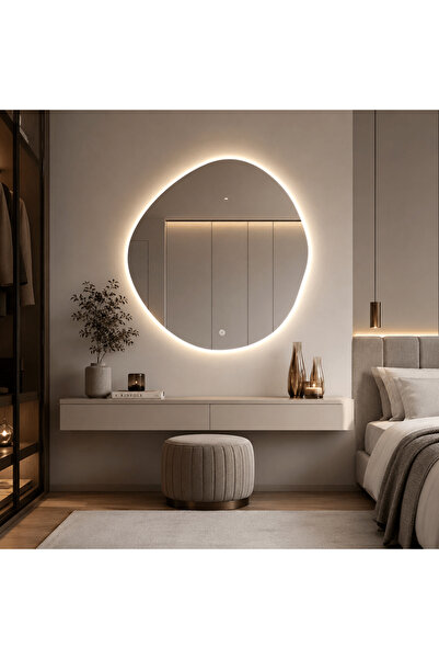 LedCorp Oglindă LED Premium Asimetrică 80×80 cm, Iluminare de fundal, 3 Tipur...
