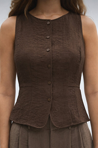 moda armanc Women's Linen Blend Buttoned Basic Vest |   Summer Lightweight Fa...