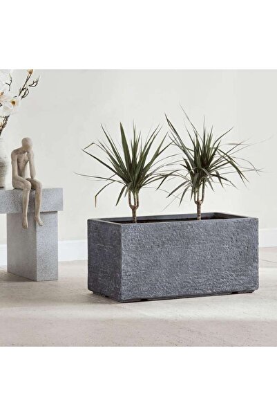 PAN HOME وعاء زرع مستطيل من البولي ريزين من يوتا مقاس 60x30x31 سم - أسود