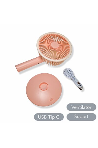 Naimeed Company Ventilator, cu baterie, Naimeed D5845, USB, Roz, 140x230x74mm