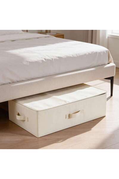 PAN HOME Aria Twill Fabric Storage Box With Lid 61.6x38.1x16.5 - Cream