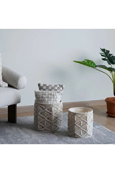 PAN HOME Syndril Macrame Round Baskets Dia30x32cm - Natural