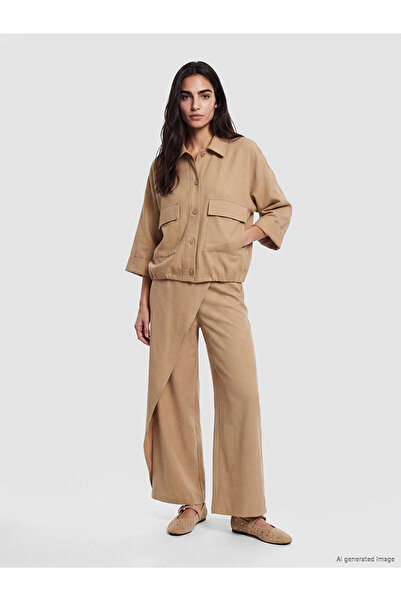 LC Waikiki Vizyon New Season Double-Breasted Closed Linen Blend Women's Trousers