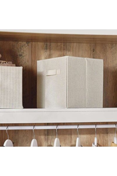 PAN HOME Colin Foldable Storage Basket 25.4x25.4x25.4cm-grey Stripe