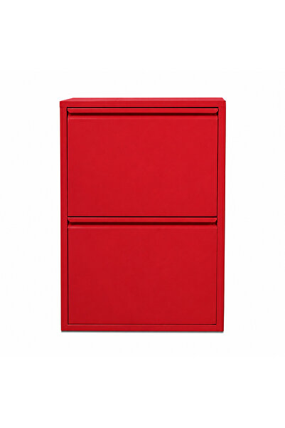 Alveon Schuhschrank aus Metall mit 2 schmalen Klappen, 51 x 15 x 75 cm, rot