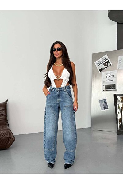 HerTon High Waist Wide Leg Jeans with Stitched and Ripped Details