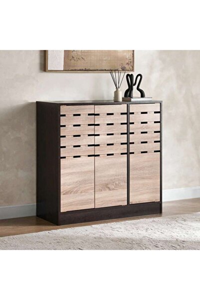PAN HOME Taziva Shoe Rack 16 Pairs With 3 Door - Wenge & Sonoma