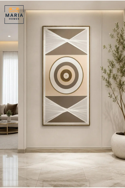 MARIA HOMES Modern Geometric Textile Wall Art – Abstract Target Pattern Frame...