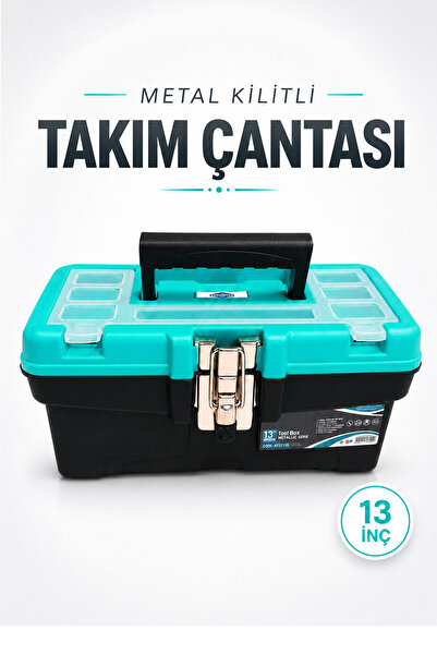Badem10 Metal Kilitli Takım Çantası 13 İnç Taşınabilir Alet Edevat Çantası Da...