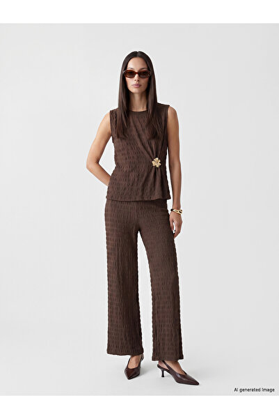 LC Waikiki Peak New Season Elastic Waist Textured Women's Trousers