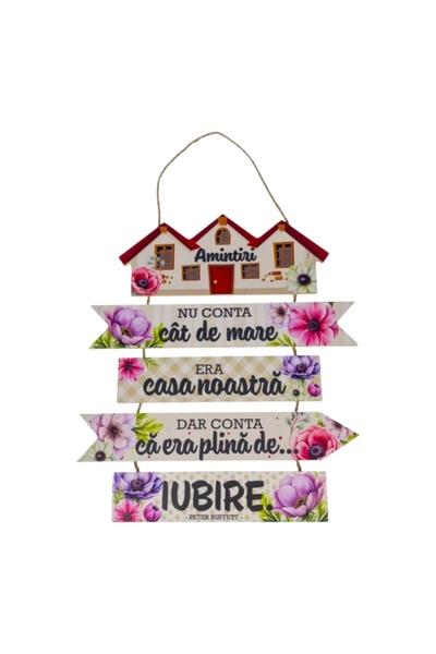 Ceramica Martinescu Placheta decorativa din lemn cu design tip casuta 24x28 c...