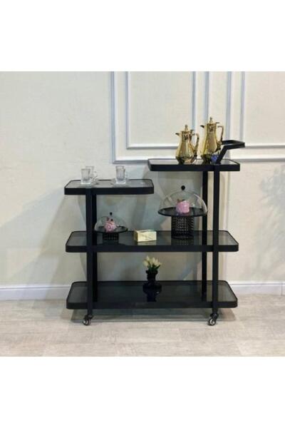 TRENDİ Serving cart 4 tiers black glass