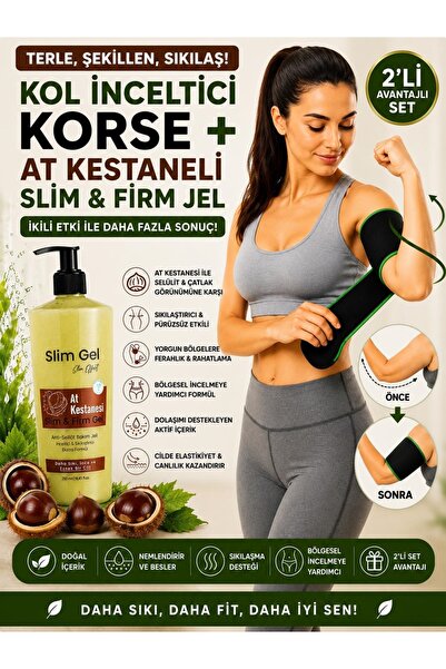SLİM GEL At Kestanesi Özlü Slim Jel 250 ml ve Termal Kol Korsesi 2'li Set Top...