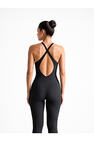 TÜKATO Women's Black Backless Cross-Strapped Slim Fit Gathering Yoga Pilates ...
