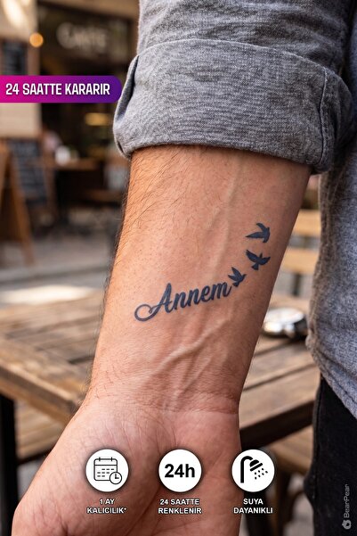 BP Tattoo Annem Yazılı Geçici Dövme 24 Saatte Kararan 1 Aylık Dövme