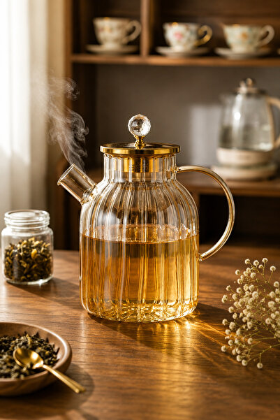 Vadi Borosilicate Glass Teapot with Crystal Knob, Heat Resistant Herbal Tea P...