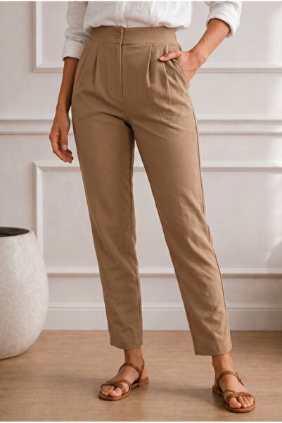 BİKELİFE Women's High Waist Lycra / Stretchy Carrot Cut Fabric Pants