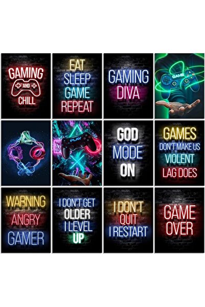ESSESORIES Gamer Gaming Poster Wall Art Set of 12 Room Decor Self Adhesive