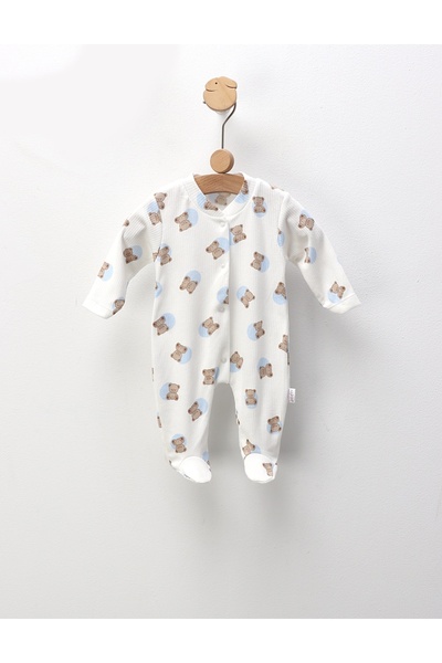 MiniKids Salopeta ace trase, cu botosei, Toy Bear, alb-albastru