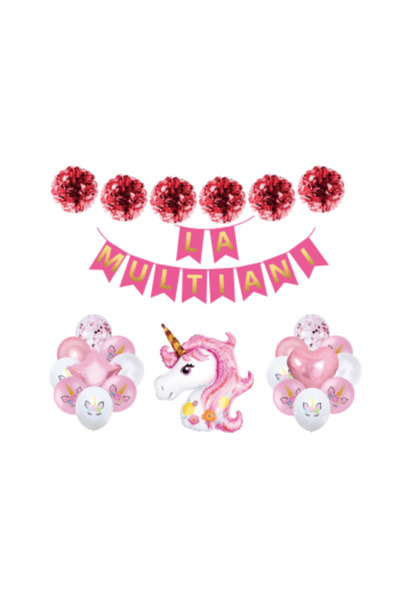 MP Mirific Party Set of 26 decorations, unicorn theme, pink and white