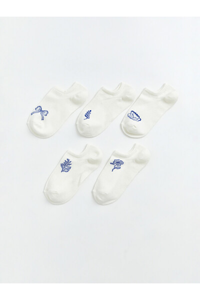 LC Waikiki Rmz Gi̇yi̇m Farkiyla Embroidered Women's Sneaker Socks 5-Pack