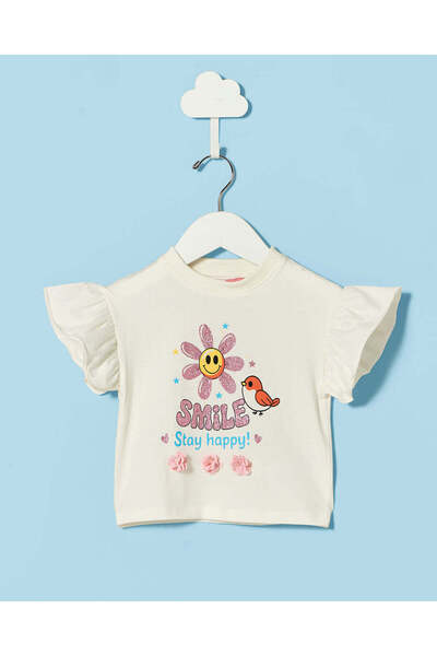 REDTAG Infant Girls Cream Printed T-shirt