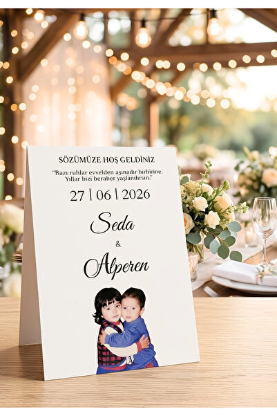 Hobi Sepeti Kişiye Özel Trend Çocukluk Fotoğraflı Nişan & Düğün Masa Kartı 50...