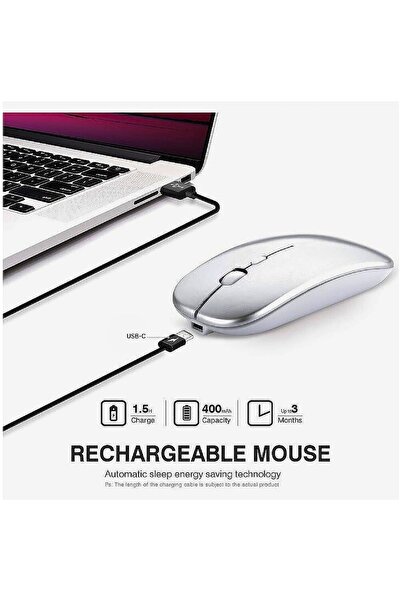 VU-TEK 199 Mouse wireless reîncărcabil cu mod dual (Bluetooth + Wi-Fi) – Argintiu