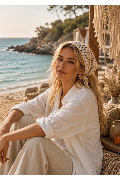 Kokoş Mesh Knitted Ecru Color Bandana