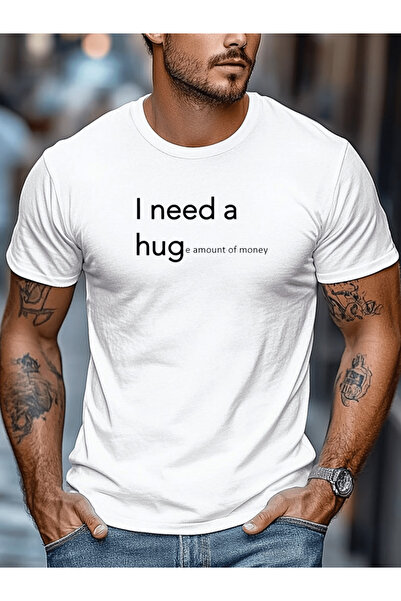 LİNA06 تي شيرت رجالي بطبعة "I Need a Hug" - قميص ناعم ومسامي بياقة دائرية وأك...