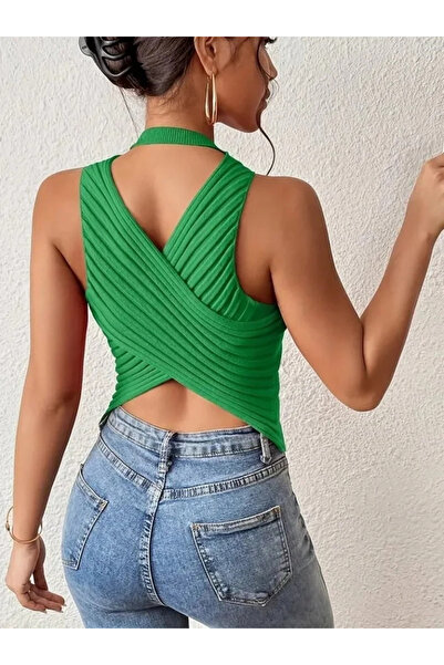 USLUCAN ALIŞVERİŞ Women's Zero Sleeve Back Cross Detail Knitwear Blouse