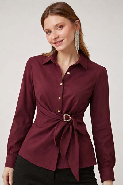 HAKKE Kadın Gloss Toka Detaylı Şık Klasik GÖMLEK