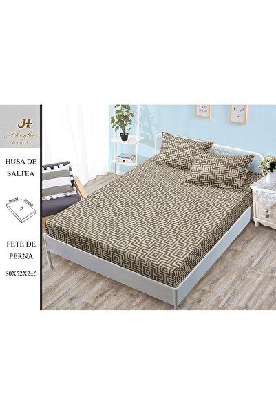 naniland.ro Husă de Pat Bumbac Satinat 2 Persoane 3 Piese Cu Elastic 180x200 cm