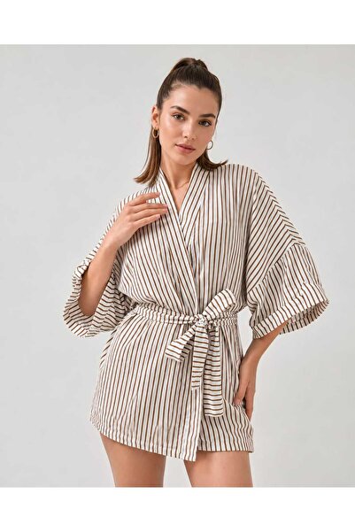 Maria Luisa Women's Striped Muslin Kimono Bathrobe - Belted Oversized Comfort...