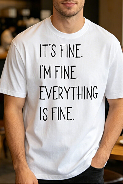 Fleck تي شيرتات رجالية بتصميم كاجوال مع نص مطبوع عليه 'Im Fine Everything Is ...