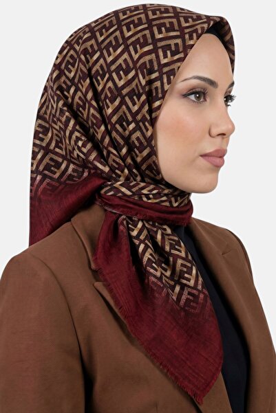 hadiora Women's Burgundy F Patterned Flared Scarf