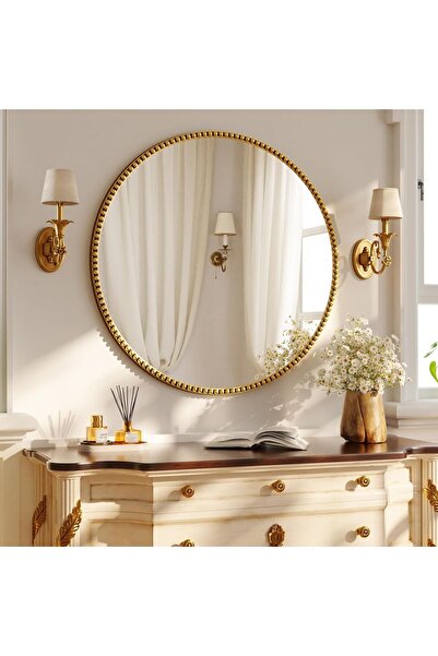Dotail Oglindă de perete rotundă, 70 x 70 cm, ramă decorativă cu margine cu m...