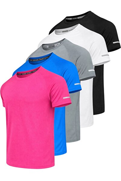 pandy Pack of 5 Unisex Athletic Technical Sports T-Shirts with Quick Drying F...