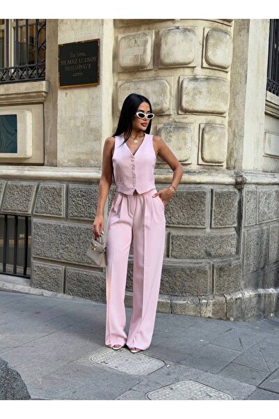 LB Laluna Butik Women's Linen Suit Vest and Palazzo Pants