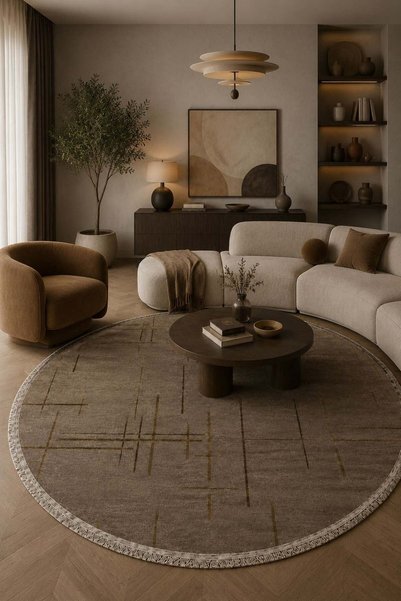 SULTAN HALI Lotus Bambu Model Altı Kaymaz Yuvarlak Makine Dokuma Halı Vizon