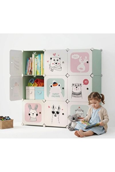 indiggo Dulap Modular pentru Haine și Jucării Copii DreamAnimals, 9 Compartim...