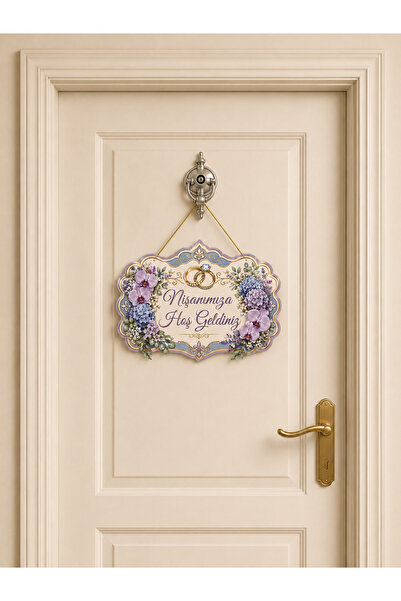 GRAFİLLİ DESİGN Engagement Door Decoration Purple Floral Welcome Written Stat...