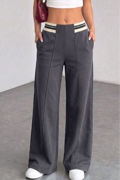 Mood Lab Waist Ribbed Knit detailed Wide-Leg comfortable sweatpants without r...